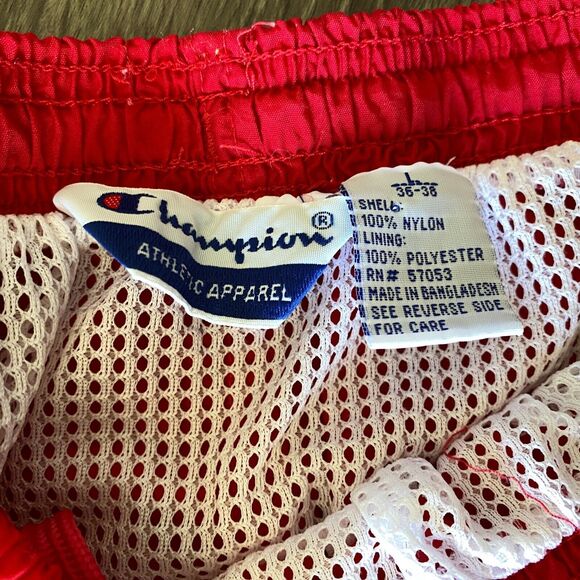 Champion VTG Red Swim Trunk Nylon Board Shorts Men's LG Bathing Suit Beach 90's - Picture 7 of 10
